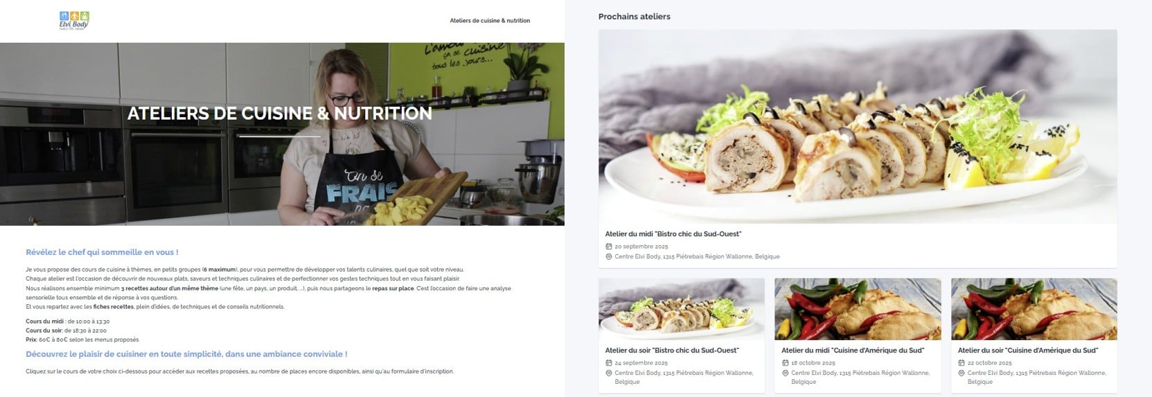 Screenshot de mon portail de cours de cuisine