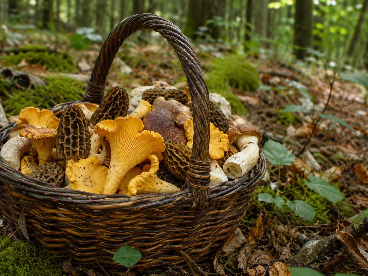 Panier remplit de champigons des bois